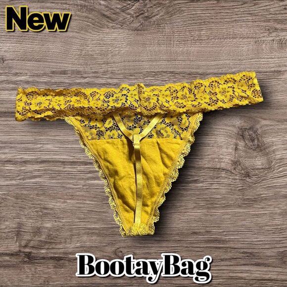 NEW BootayBag Golden Yellow Floral Lace Thong – Size Large - Picture 4 of 4